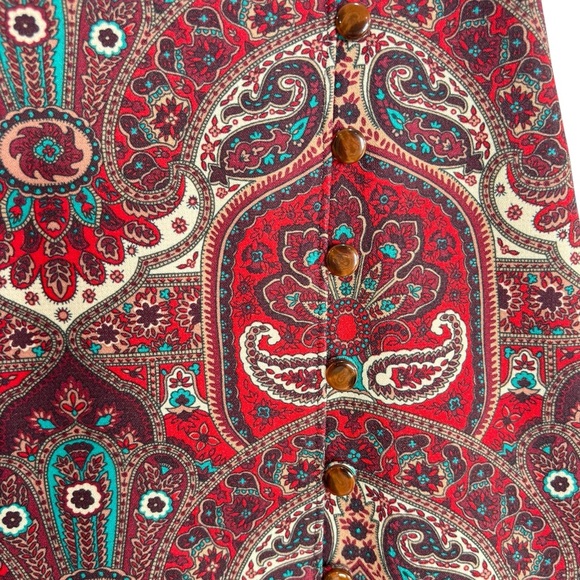 Talbots Faux Wrap Skirt Paisley Print Side Button Size 4 Petite Fully Lined NEW - Picture 3 of 14